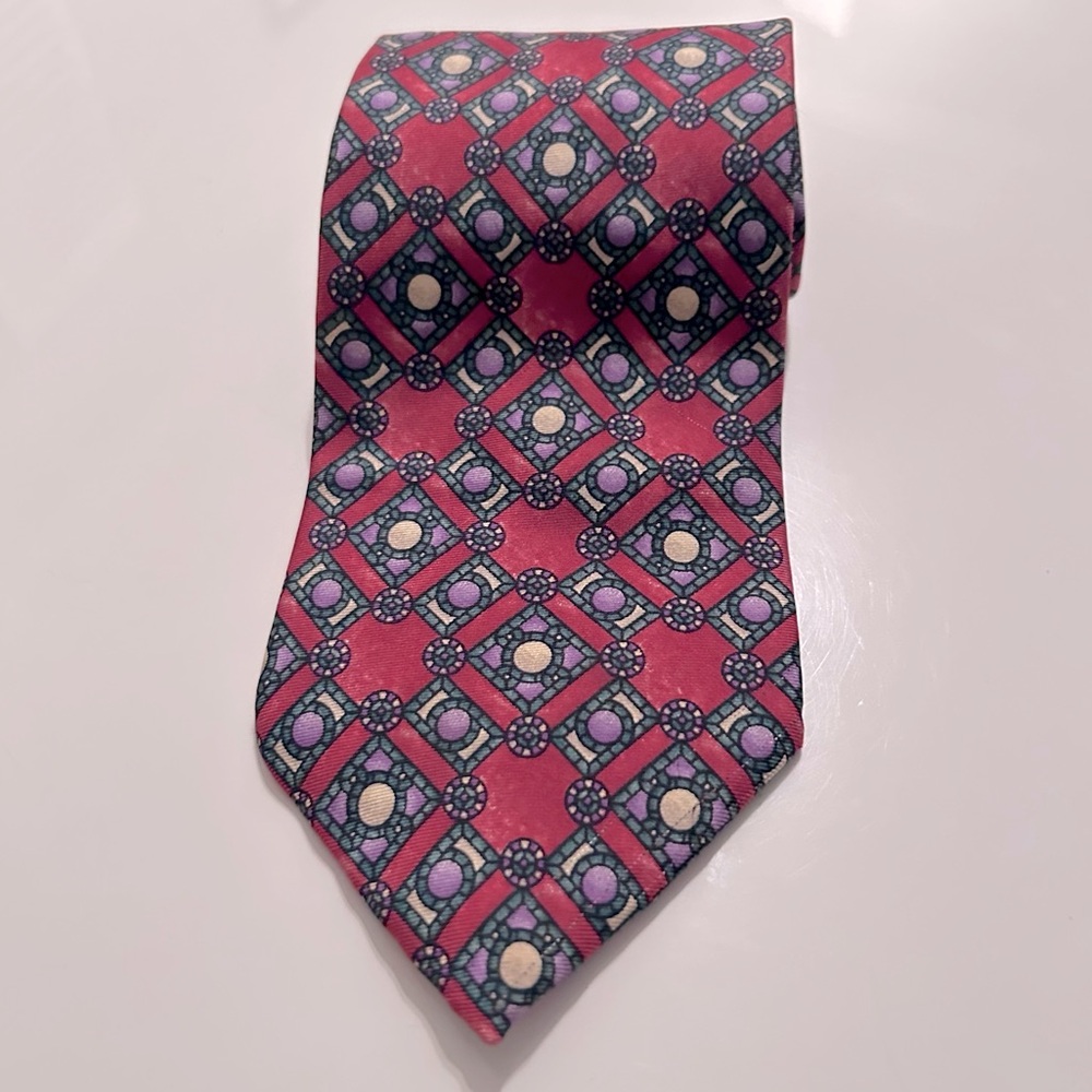 Christian Dior Monsieur Pure Silk Red Tie geometric Made in USA Luxury Vintage